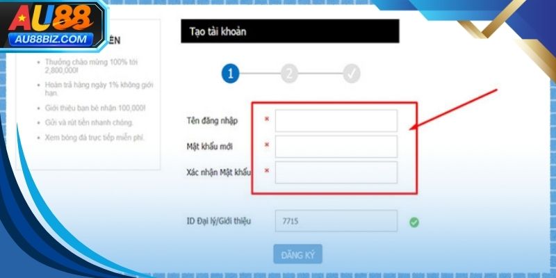 Giao diện đăng ký AU88 với thiết kế đơn giản và tối ưu trải nghiệm